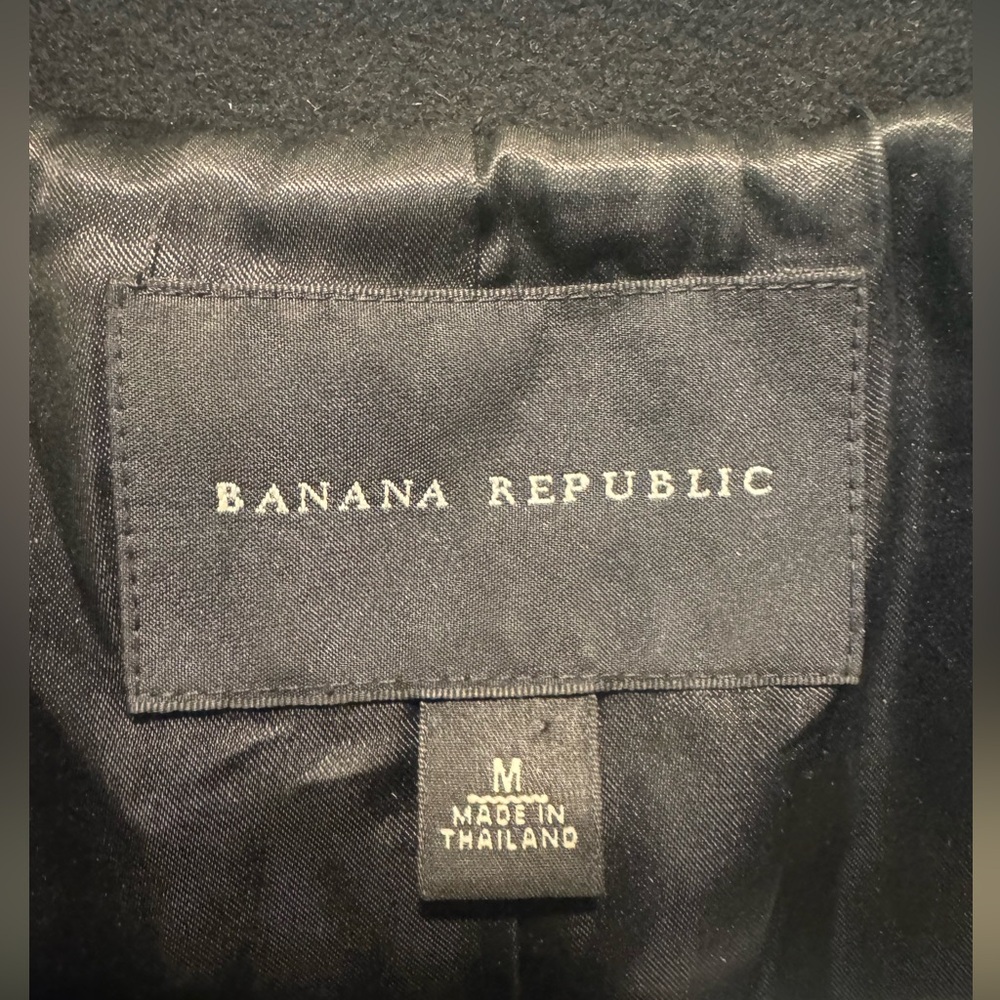GUC Banana Republic black medium women pea coat wool silver buttons vintage 90s - Picture 3 of 11